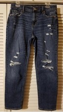 Old Navy Size 4 Mid-Rise Boyfriend Jeans Blue Distressed Denim Dark Wash