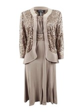 R M Richards Women's Dress Sequined Lace Jacket 8, Mocha 707762042179