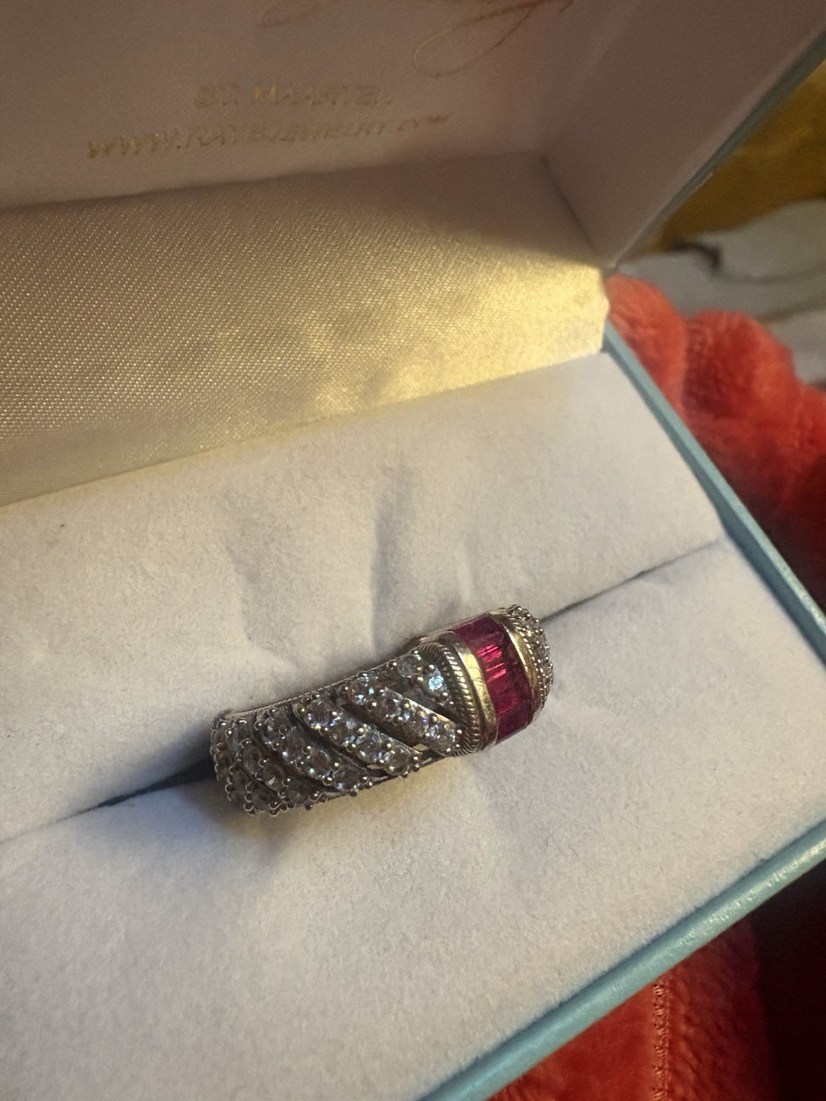 Simulated Ruby and Diamonique Silver Ring Size8 - image 2