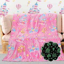 Glow in The Dark Princess Blanket for Girls Easter, Princess Castle Gifts Toy...