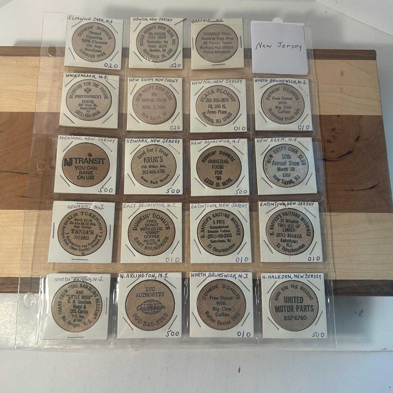 Lot of 19 Vintage NEW JERSEY Wooden Nickels Tokens Wood Coin Collection