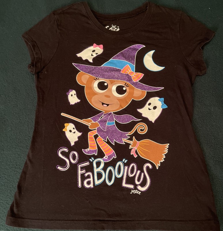 Justice Halloween T Shirt - So FaBOOlous - Witch on Broom - Size Girls 14