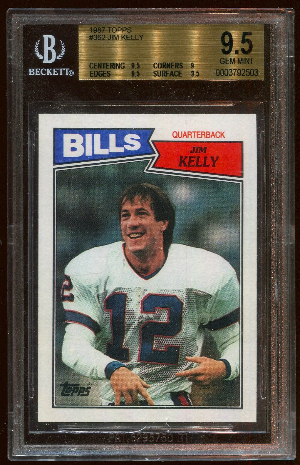 1987 Topps #362 Jim Kelly Rookie BGS 9.5 GEM MINT Hall of Famer!