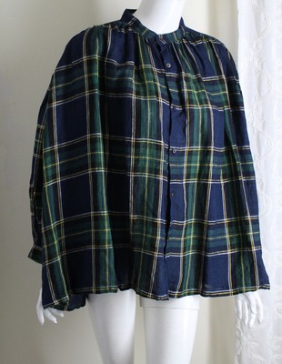 NWT Ichi Antiquities Japan O/S S M L XL 100% Linen Green Navy Blouse Shirt Top