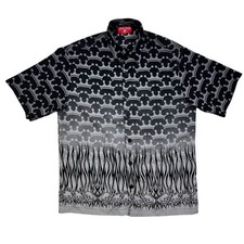 JNCO JEANS Shirt Men  s M Black Gray Crown Skulls Flames Tribal AOP Y2K Skater