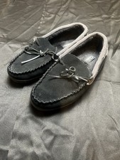 Clarks Mens Moccasin Suede Leather Slippers/Shoes Faux Fur 10M Black