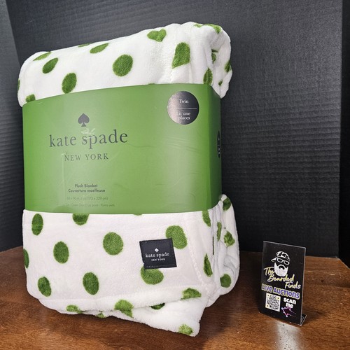 Kate Spade Blanco Verde Lunares Gran Tamaño Doble Polar Manta 68 X 90 - NUEVO - Imagen 3 de 5