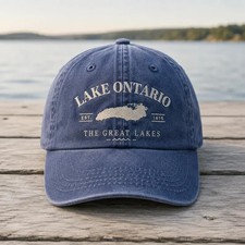 Lake Ontario Embroidered Hat, Great Lakes Map Cap