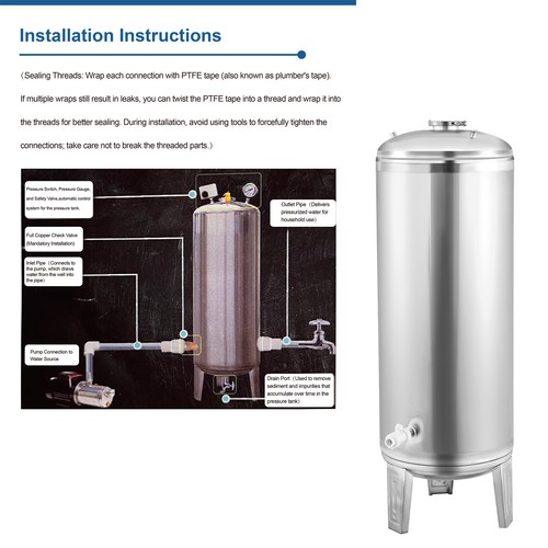 26,4 GAL Druckbrunnentank Edelstahl Wasserdruckbehälter für Brunnen - Bild 4 von 10