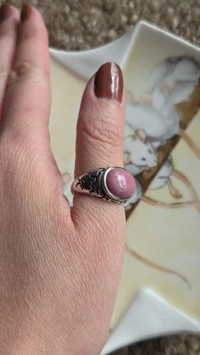 Vintage Pink Rhodochrosite Sterling Silver 925 Stamped Ring Size 6 (Roughly)