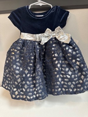 Blueberi Boulevard 18M navy w/silver bow girls dress brand new