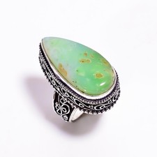 Trendy Natural Chrysoprase Gemstone 925 Sterling Silver Ring 6.5 US Gift For Her