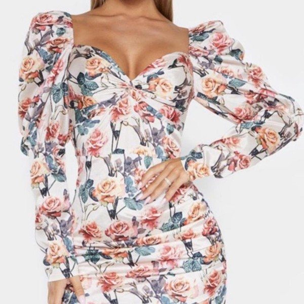 Women Pretty Little Thing Dress Beige Polyester XS