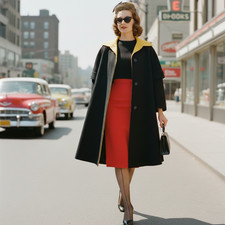 Black & Yellow Vintage Swing Coat Women's 6 Wool Lined Retro Made in USA
