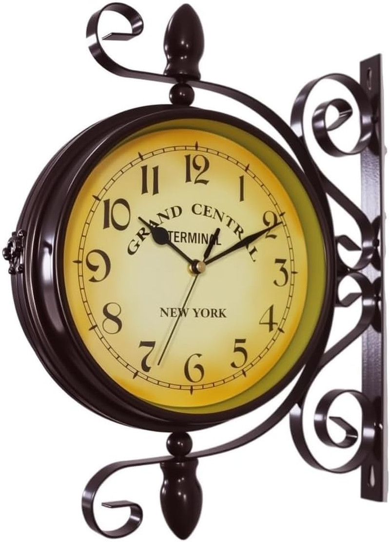 Antique Brown Wrought Iron Double-Sided Wall Clock - 8-Inch Retro Decor