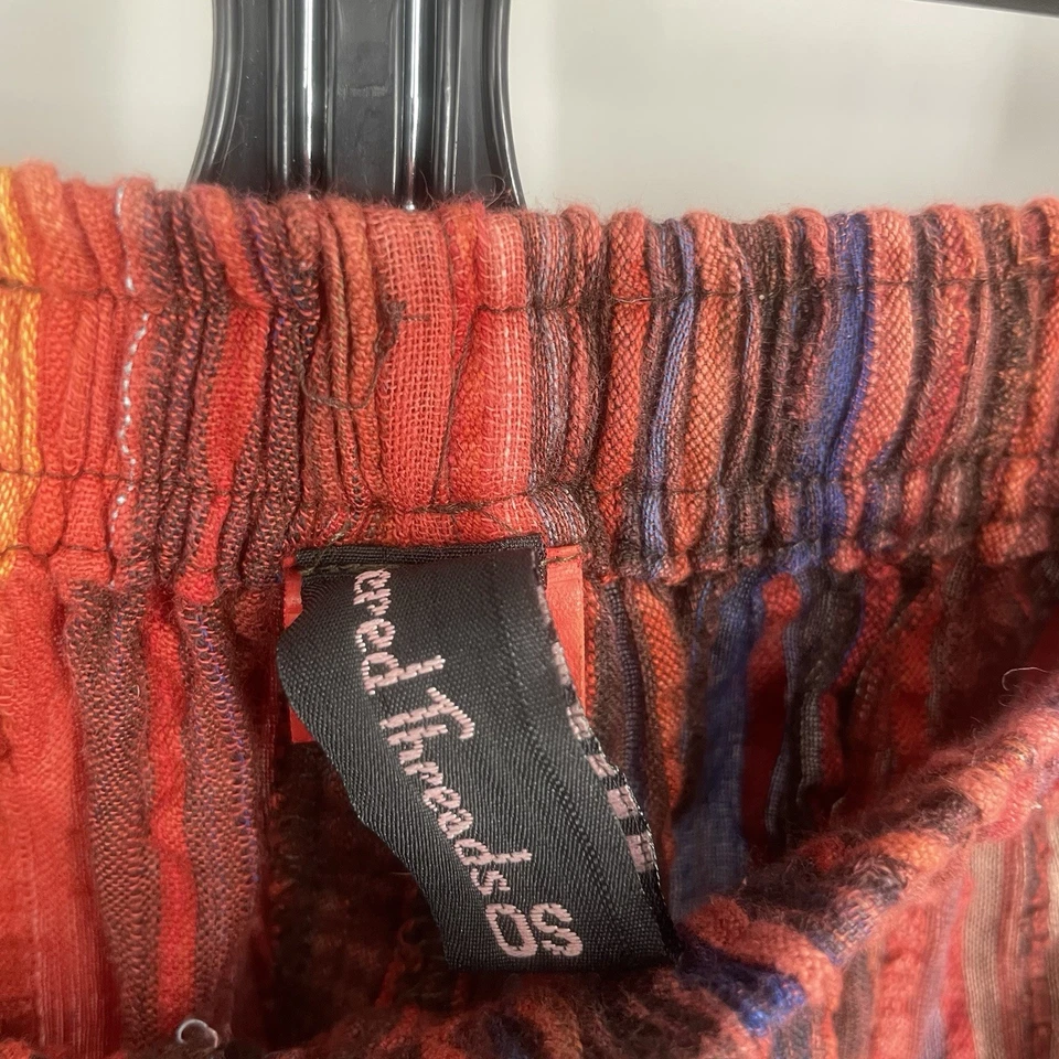 Vintage Y2K Sacred Threads Boho Hippie Wide Leg Pants Festival Rave Hipster Red - Image 3 of 4