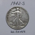 1942-S Walking Liberty half dollar, 90% silver coin