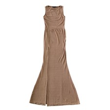 Nasty Gal Dress Womens Size 4 Tan Ribbed Sleeveless Mermaid Maxi Front Split