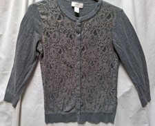 Ann Taylor Loft Lace Front Cardigan Sweater Gray Women  s Size XSP