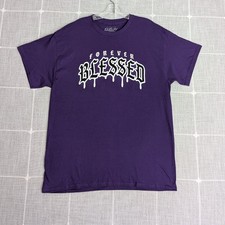Popular Poison Mens Large Purple Graphic Tee Forever Blessed Cross Retro Y2K