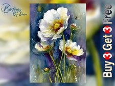 White Poppy Watercolour Print 5x7 | Dark Floral Botanical Wall Art Gift