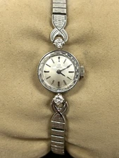 Vintage 1966 Women's Omega Watch 14k White Gold Diamonds 17 Jewels Needs Service