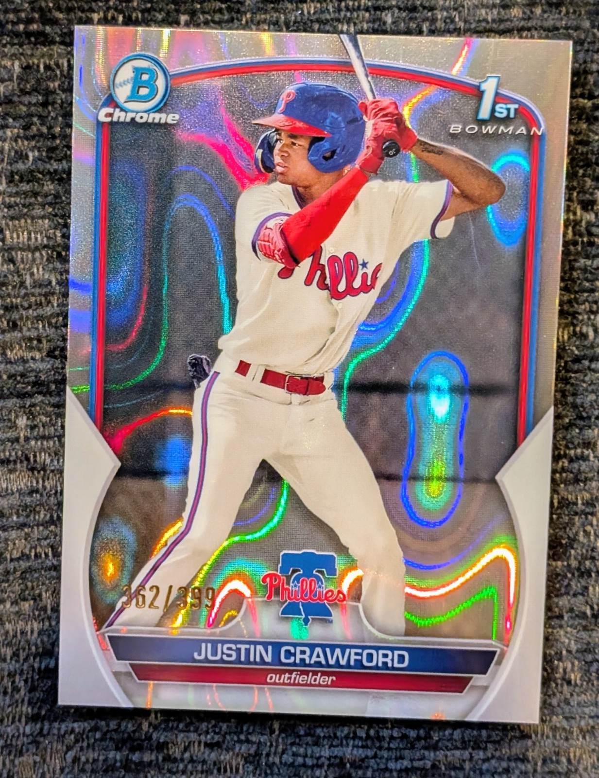 2023 Bowman Chrome JUSTIN CRAWFORD Lava Refractor 1st Bowman /399 no. BCP-3