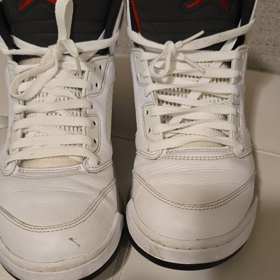 #ad #ad Jordan Air Jordan 5 Retro White Black Red High Top Men#x27;s Leather Sneaker $50.00