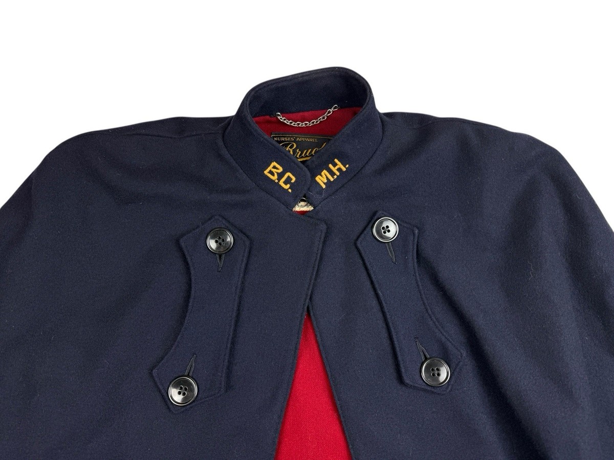 Vintage 40s 50s Bruck's Nurses Apparel Wool Uniform Cape Black Red