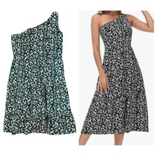 Grace Karin One Shoulder Midi Dress Womens XL Green Floral Tiered Smock