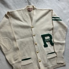 VTG 50s 60s Lasley Knit Cardigan Sweater University School Letterman Bakelite