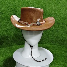 cow print Cowhide Hair on hide leather cowboy braided wide brim Victorian hat
