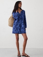 NWT Banana Republic Tie Neck Poplin Mini Dress Blue Floral NWT