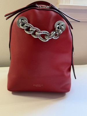Fiorelli Vegan Faux Leather Backpack Red With Chain Accent Hand Bag