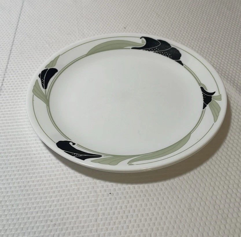 Juego de 2 platos de cena Corelle Corning ORQUÍDEA NEGRA 10-1/4" flores hojas verdes Foto 3 de 4