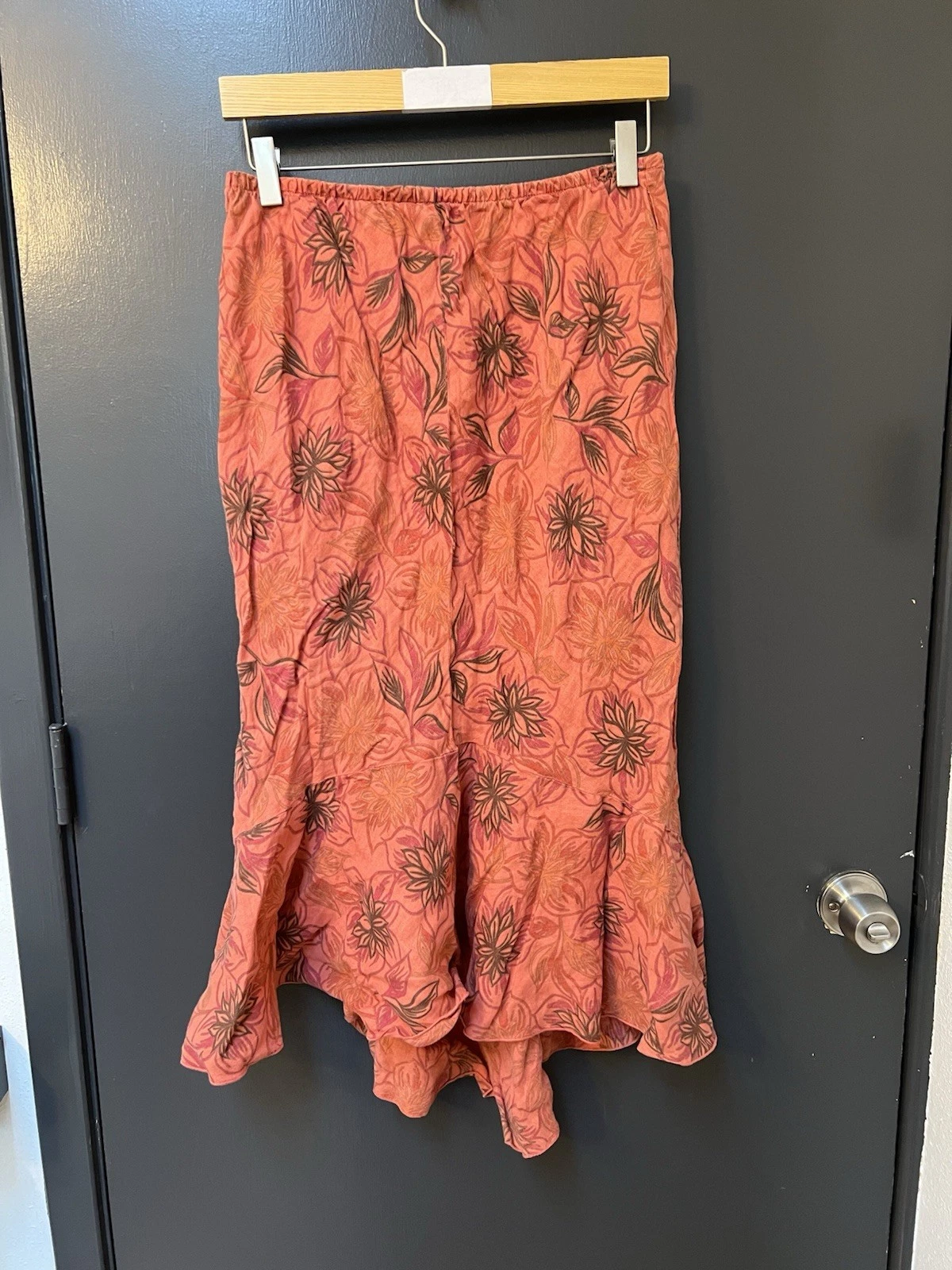Cut Loose Linen Midi Skirt Sz S Orange Floral Lagenlook Coastal Cottage Prairie
