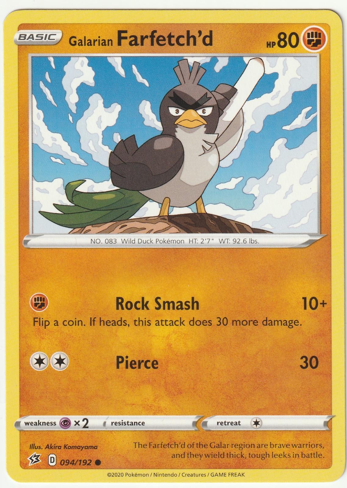 Galarian Farfetch'd 094/192 Common Rebel Clash Pokemon Near Mint