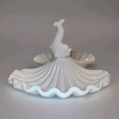 Foo Dolphin Serving Double Dish Shell Shape Fish Off White Italy Italian 