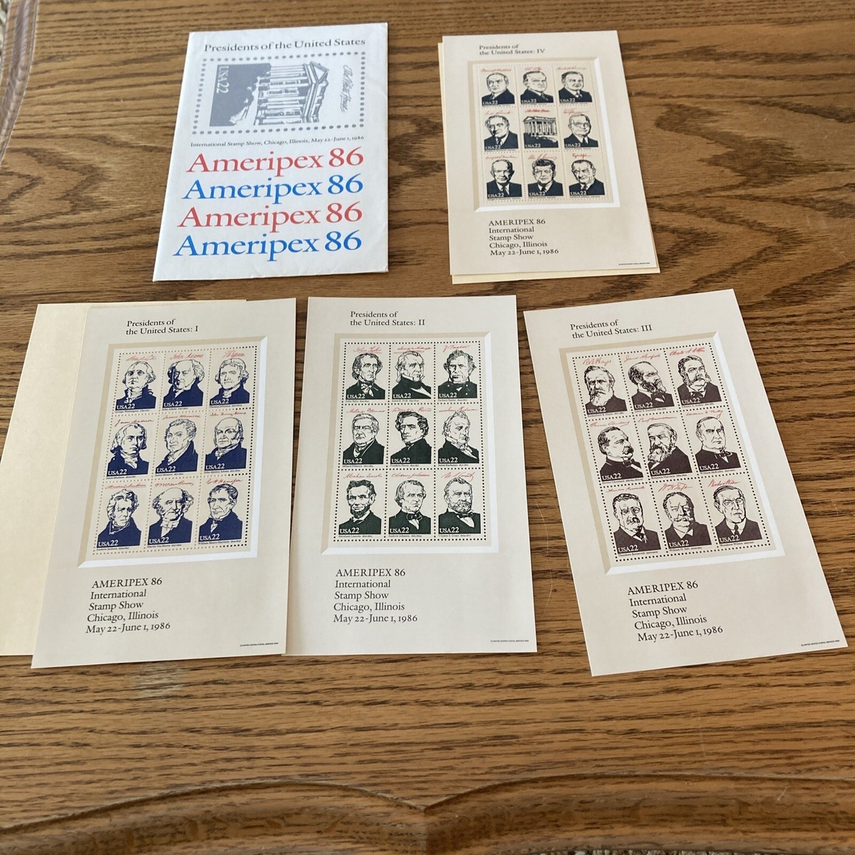 2セット 1986 Ameripex Presidents of the US 4 Mini Sheets 36 22c Stamps