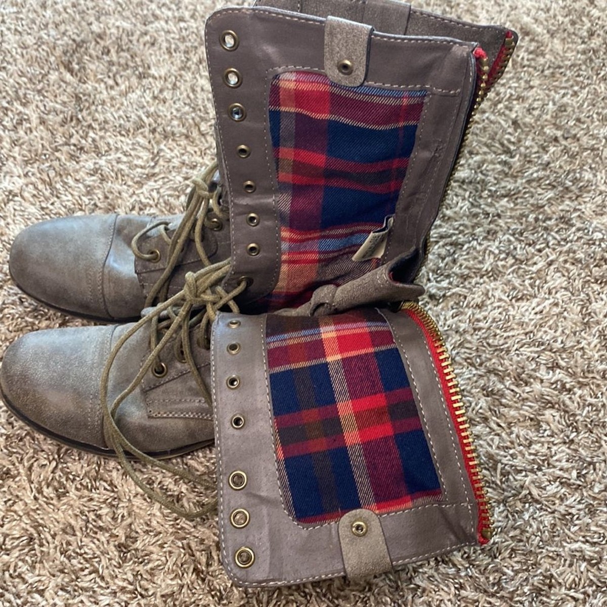 combat boots steve madden plaid boots