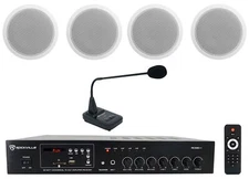 Rockville Commercial Restaurant Amp+4) 6" Ceiling Speakers+Paging Microphone Mic