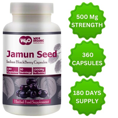 Jamun Seed Capsules - 360 Pills, 6 Months Supply, 1000 mg- (2 Pack)