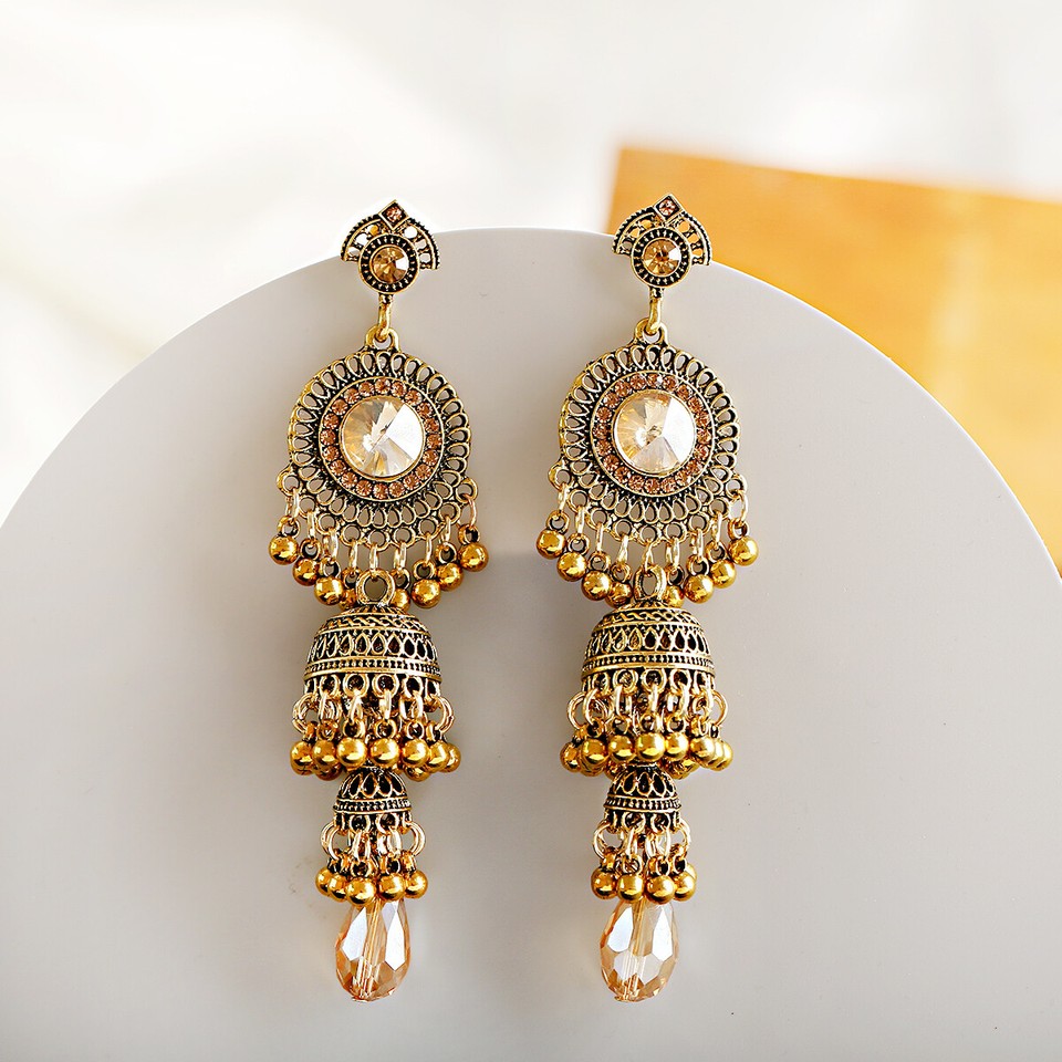 Vintage Jhumki Earrings Vintage Tassel Jhumki Earrings For Women - Ethnic Gypsy Indian Style, Hook Closure Unbranded Hook Tassel Fashion Earrings - Foto 9