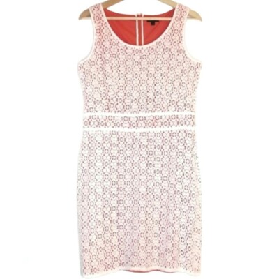 CORTEFIEL Women's Sheath Dress Two Tone Ivory Floral Lace Overlay 14 UK