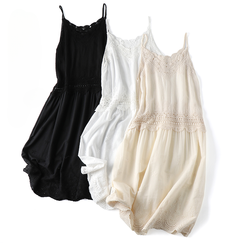 Women Cotton Lace Trim Slip Dress Midi Spaghetti Strap Camisole V-neck  Retro | eBay