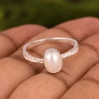 Oval Shape Natural Pearl Gemstone 925 Sterling Silver Engagement Women's Ring