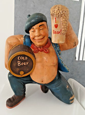 Statua in Resina Uomo con Botte Boccale Birra 60 cm Pub Bar Locale Vintage
