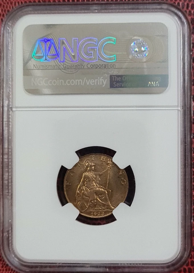 1923 Great Britain Farthing 1/4 P MS65 RB 【KM808】 - Image 2 of 4