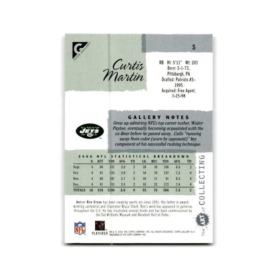 Curtis Martin 2001 Topps Gallery #5 New York Jets Football Card NM - Image 2 of 3