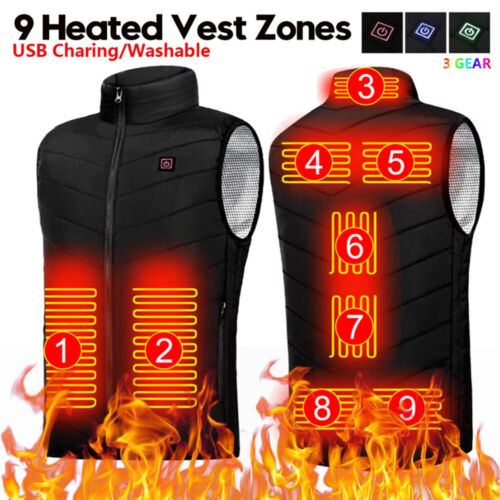 Heated Vest 9 Heating Zones Men Women Heated Jacket Electric Heating Vest (3XL)